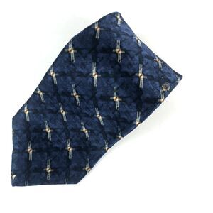 Graham & Lockwood London Tie Navy Blue Crossed Bars Geometric Pattern 100% Silk